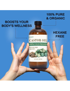 Paquete de 5 Aceites de Ricino Orgánico YHOVID 237ml y Envolturas 2