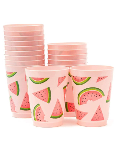 Tazas de plástico rosa BLUE PANDA para fiesta de sandía 16 pzas