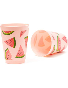 Tazas de plástico rosa BLUE PANDA para fiesta de sandía 16 pzas 2