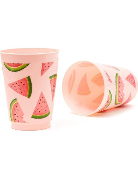 Tazas de plástico rosa BLUE PANDA para fiesta de sandía 16 pzas