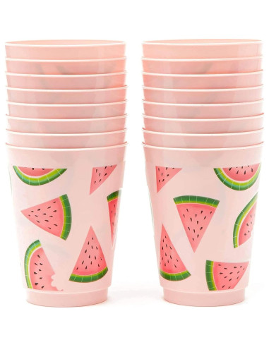 Tazas de plástico rosa BLUE PANDA para fiesta de sandía 16 pzas