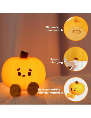 Luz Nocturna Calabaza EEKEDO Táctil Recargable 10.4cm