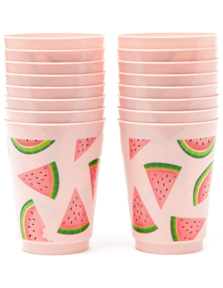 Tazas de plástico rosa BLUE PANDA para fiesta de sandía 16 pzas