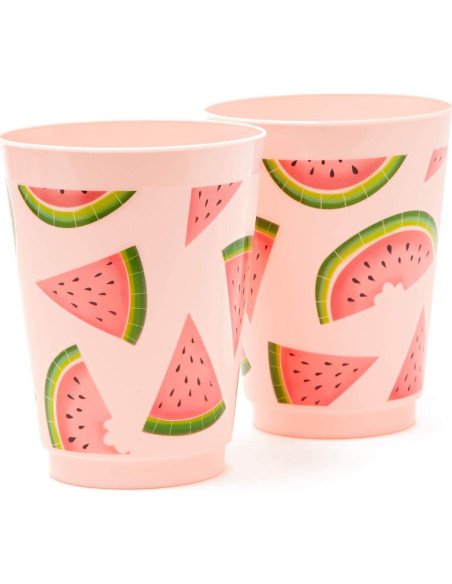 Tazas de plástico rosa BLUE PANDA para fiesta de sandía 16 pzas