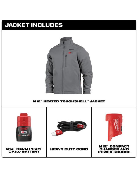 Chaqueta Térmica Sin Cable Milwaukee M12 TOUGHSHELL Gris