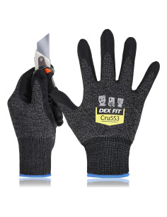 Guantes Resistentes a Cortes DEX FIT Cru553, Talla L, Negro-Gris