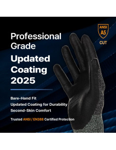 Guantes Resistentes a Cortes DEX FIT Cru553, Talla L, Negro-Gris 2