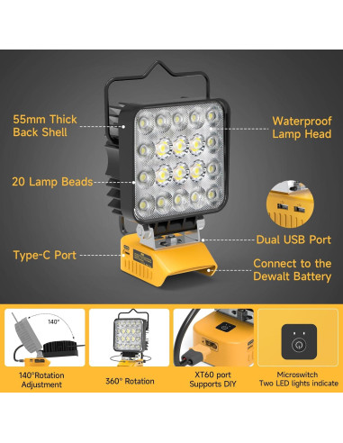 Luz de Trabajo LED Azocek 60W 6000LM Inalámbrica 20V