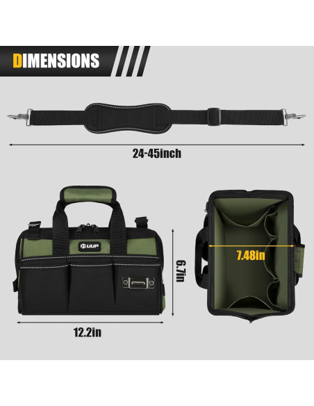 Bolsa de Herramientas UUP 12" Verde, 15 Bolsillos Resistente