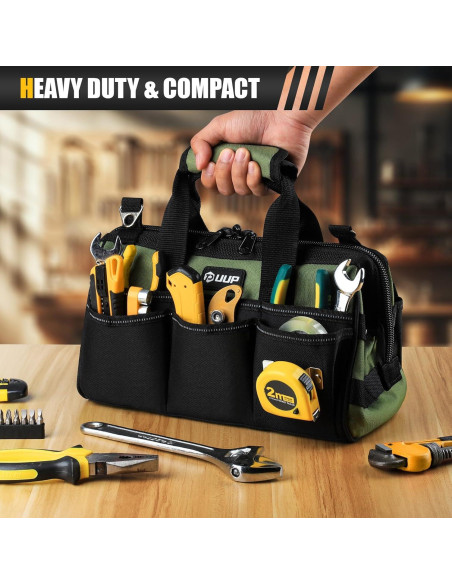 Bolsa de Herramientas UUP 12" Verde, 15 Bolsillos Resistente