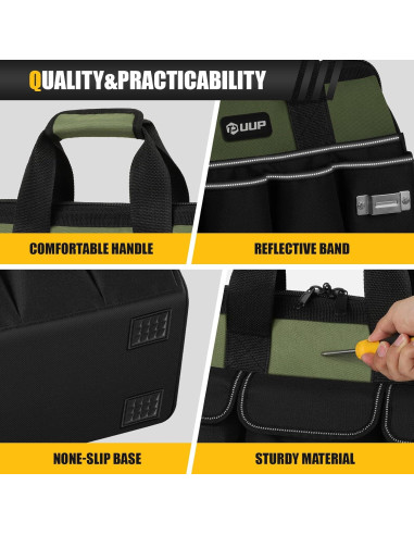 Bolsa de Herramientas UUP 12" Verde, 15 Bolsillos Resistente