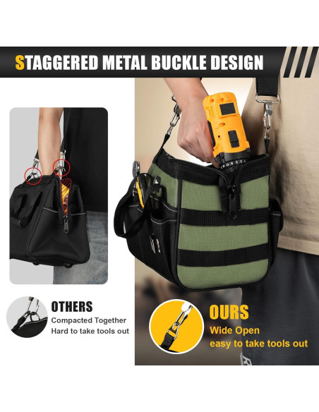 Bolsa de Herramientas UUP 12" Verde, 15 Bolsillos Resistente