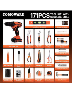 Juego de Taladro Inalámbrico 20V COMOWARE 171 Piezas 2