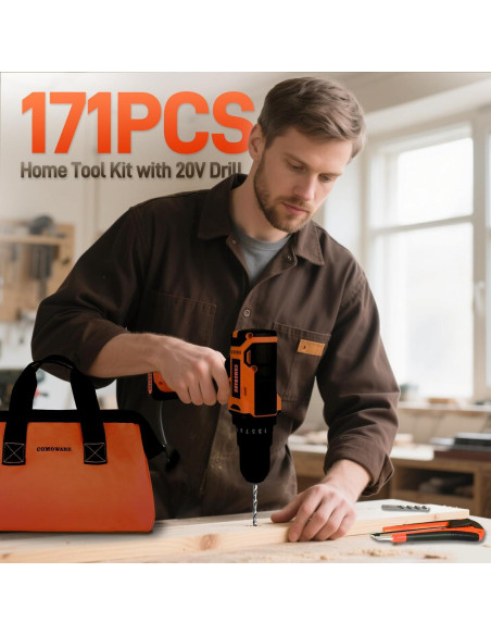 Juego de Taladro Inalámbrico 20V COMOWARE 171 Piezas