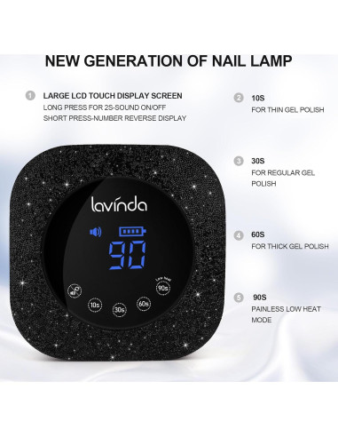 Lámpara UV LED Lavinda 54W Recargable con Pantalla LCD
