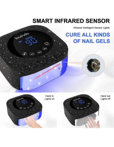 Lámpara UV LED Lavinda 54W Recargable con Pantalla LCD