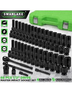 Set de Enchufes de Impacto Swanlake 1/2" 66 Piezas SAE y Métrico 2