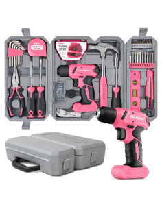 Kit de Herramientas Rosa Hi-Spec 58 Piezas con Taladro 8V