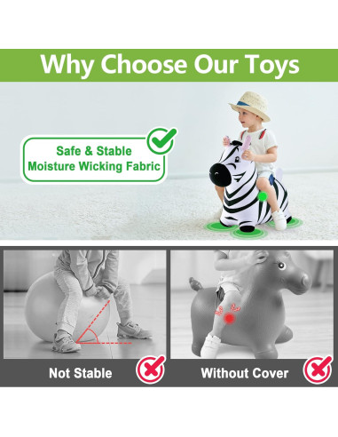 Caballo Saltarín Cebra iPlay, Juguete Inflable para Niños