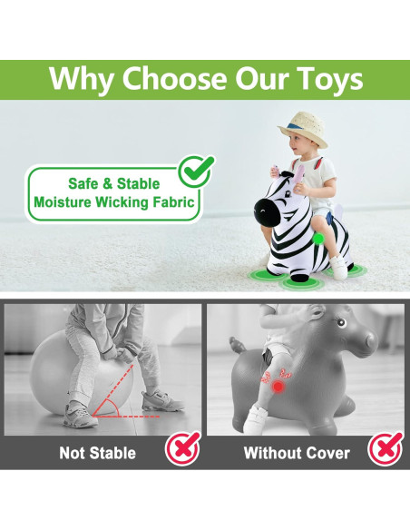 Caballo Saltarín Cebra iPlay, Juguete Inflable para Niños