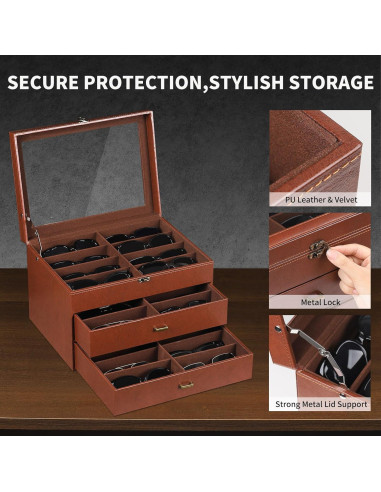 Caja Organizadora de Gafas AUTOARK de Cuero y Terciopelo 24 Piezas