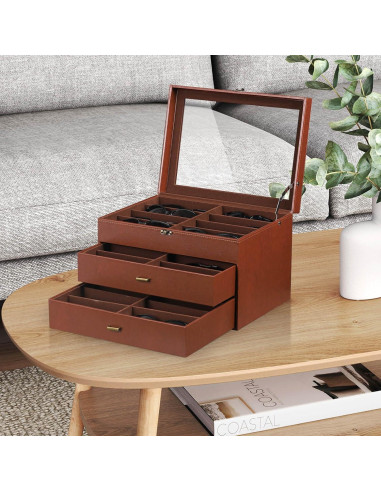 Caja Organizadora de Gafas AUTOARK de Cuero y Terciopelo 24 Piezas