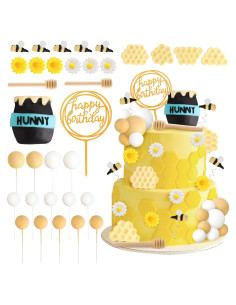 Decoraciones de Pastel de Abeja Hooqict 33 Piezas con Tarro de Miel