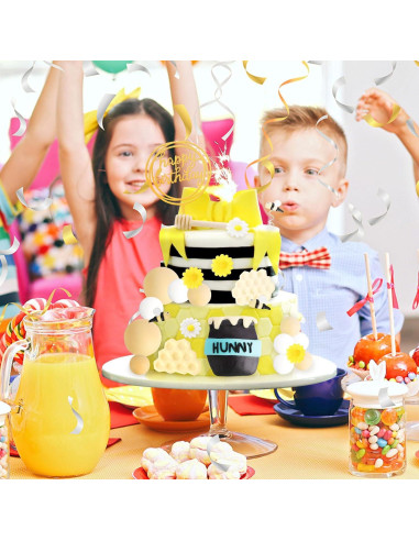 Decoraciones de Pastel de Abeja Hooqict 33 Piezas con Tarro de Miel