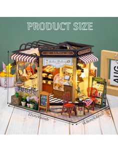 Kit de Casa de Muñecas DIY Foyucool Panadería con Luz LED 2