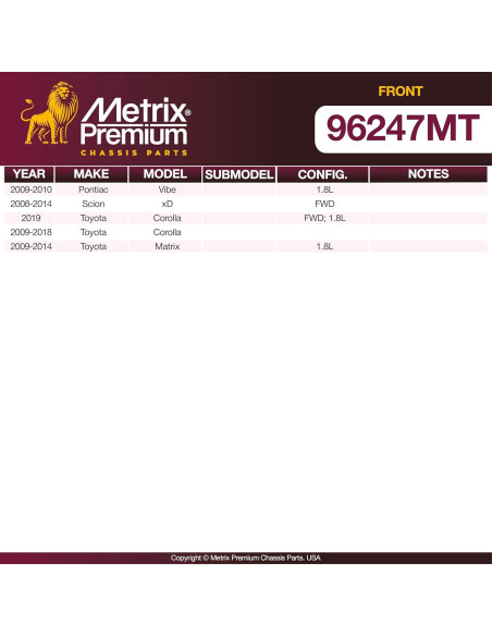 Kit de Freno de Disco Metrix Premium para Toyota y Scion