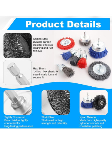 Juego de Cepillos de Alambre Rocaris 15 Piezas para Limpieza