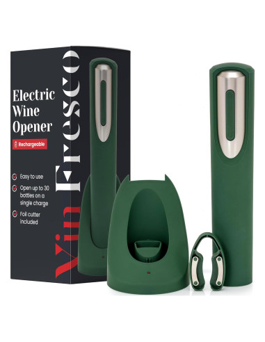 Abridor de Vino Eléctrico Recargable Vin Fresco - Verde y Plata
