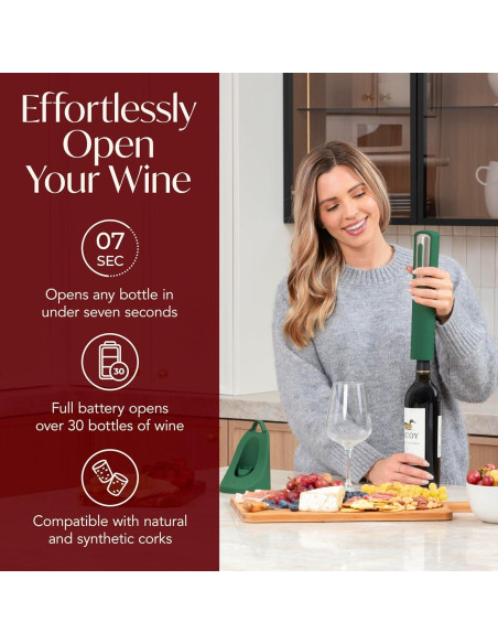 Abridor de Vino Eléctrico Recargable Vin Fresco - Verde y Plata