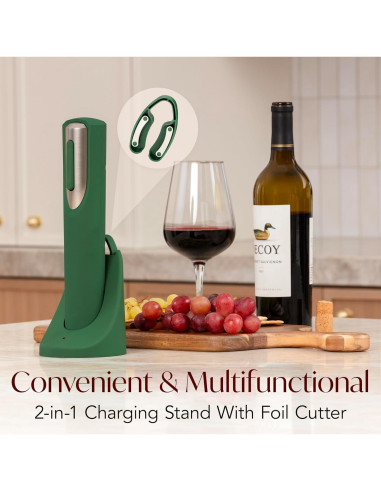 Abridor de Vino Eléctrico Recargable Vin Fresco - Verde y Plata
