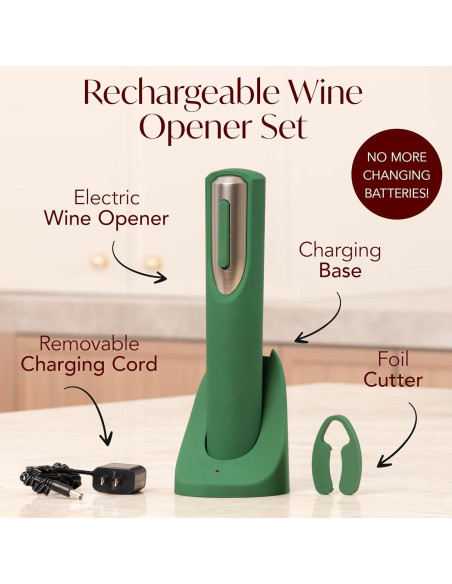 Abridor de Vino Eléctrico Recargable Vin Fresco - Verde y Plata