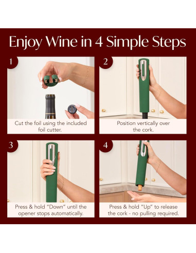 Abridor de Vino Eléctrico Recargable Vin Fresco - Verde y Plata