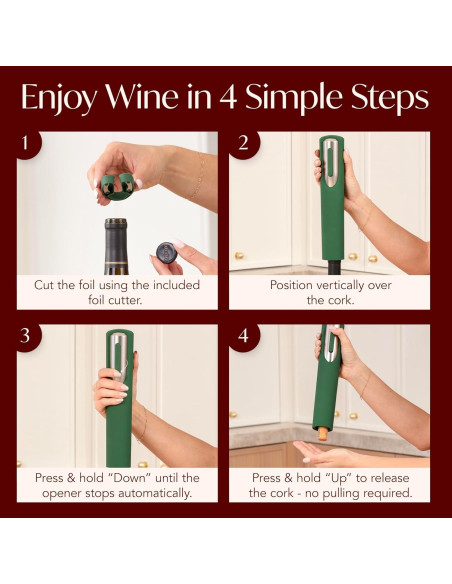 Abridor de Vino Eléctrico Recargable Vin Fresco - Verde y Plata