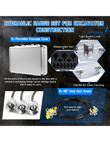 Kit de Manómetros de Presión Hidráulica SINOCMP 3 Manómetros 150 cm