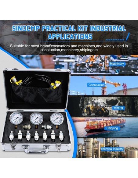 Kit de Manómetros de Presión Hidráulica SINOCMP 3 Manómetros 150 cm
