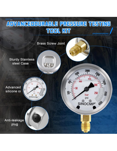 Kit de Manómetros de Presión Hidráulica SINOCMP 3 Manómetros 150 cm