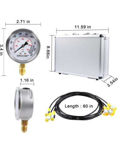Kit de Manómetros de Presión Hidráulica SINOCMP 3 Manómetros 150 cm
