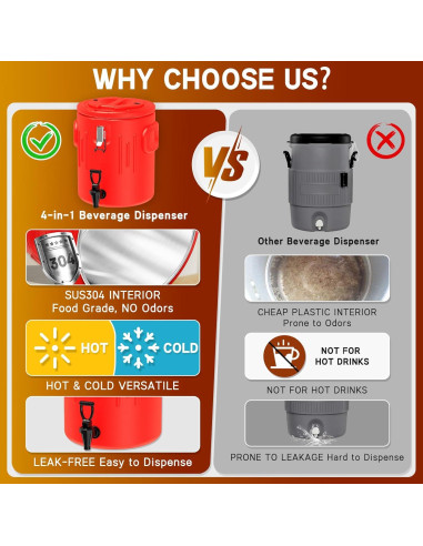 Dispensador de Bebidas Aislado XVEZUA 1.6 Galones Acero Inoxidable