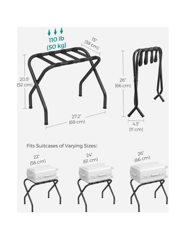 Soporte de Equipaje Plegable SONGMICS, Juego de 2, Negro, 50 kg