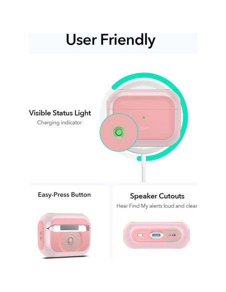 Funda de Protección ESR para AirPods Pro 2 y 1 - Rosa