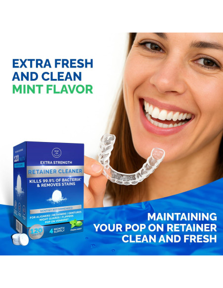 Tabletas Limpiadoras de Retenedores Pop On Veneers - 120 Unidades