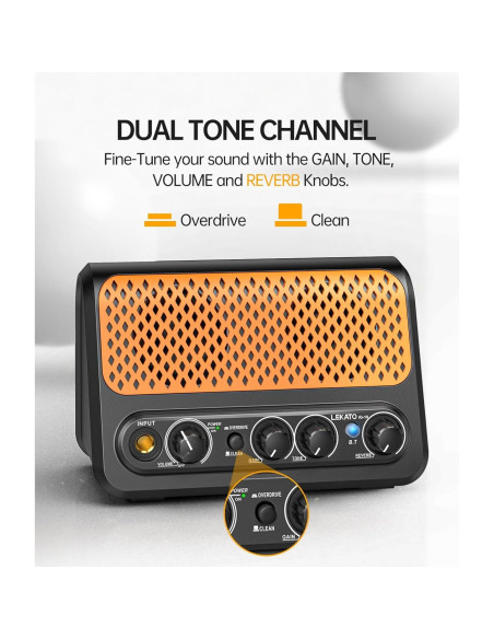 Mini Amplificador de Guitarra LEKATO 10W Portátil Bluetooth