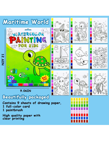 Libro de Colorear Acuarela JZILU - Set de Pintura Mágica