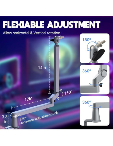 Brazo de Micrófono Ajustable AS17-GRIS para Blue Yeti y Shure
