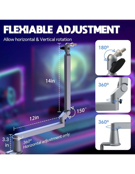 Brazo de Micrófono Ajustable AS17-GRIS para Blue Yeti y Shure