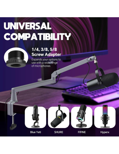 Brazo de Micrófono Ajustable AS17-GRIS para Blue Yeti y Shure